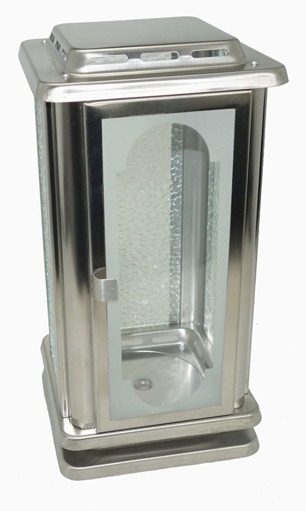 Grablaterne Aus Stahl – Schwarz, Quadratisch, 21 Cm Hoch, Mit Parsolglas & Inkl. LED-Kerze (ohne Batterien)