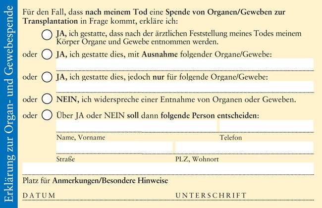 Rückseite des Organspendeausweises vom BIÖG