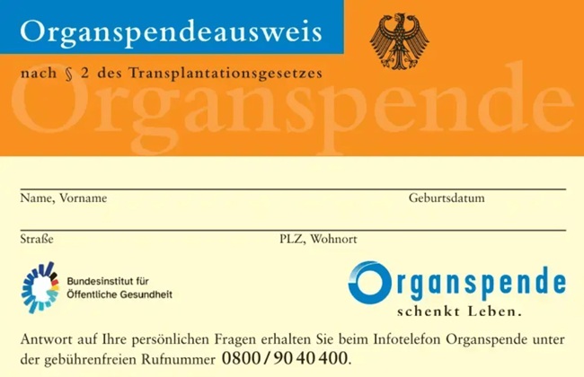 Organspendeausweis des BIÖG